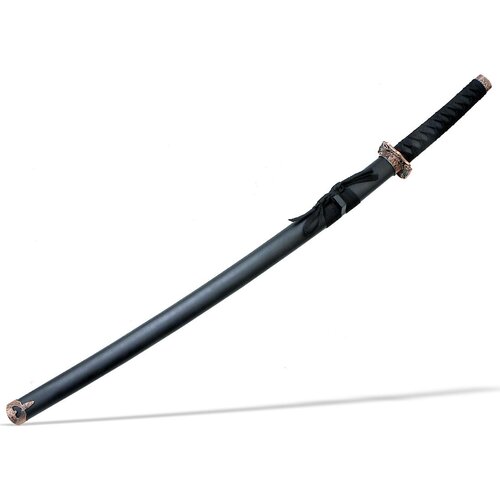 Катана самурайский меч с подставкой, ножны черные матовые, цуба бронза