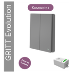 Беспроводной выключатель GRITT Evolution 2кл. графит комплект: 1 выкл. IP67, 1 реле 1000Вт, EV221201GR - изображение