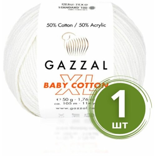 Пряжа Gazzal Baby Cotton XL (Беби Коттон XL) - 1 моток Цвет: 3432 Отбелка 50% хлопок, 50% акрил, 50 г 105 м