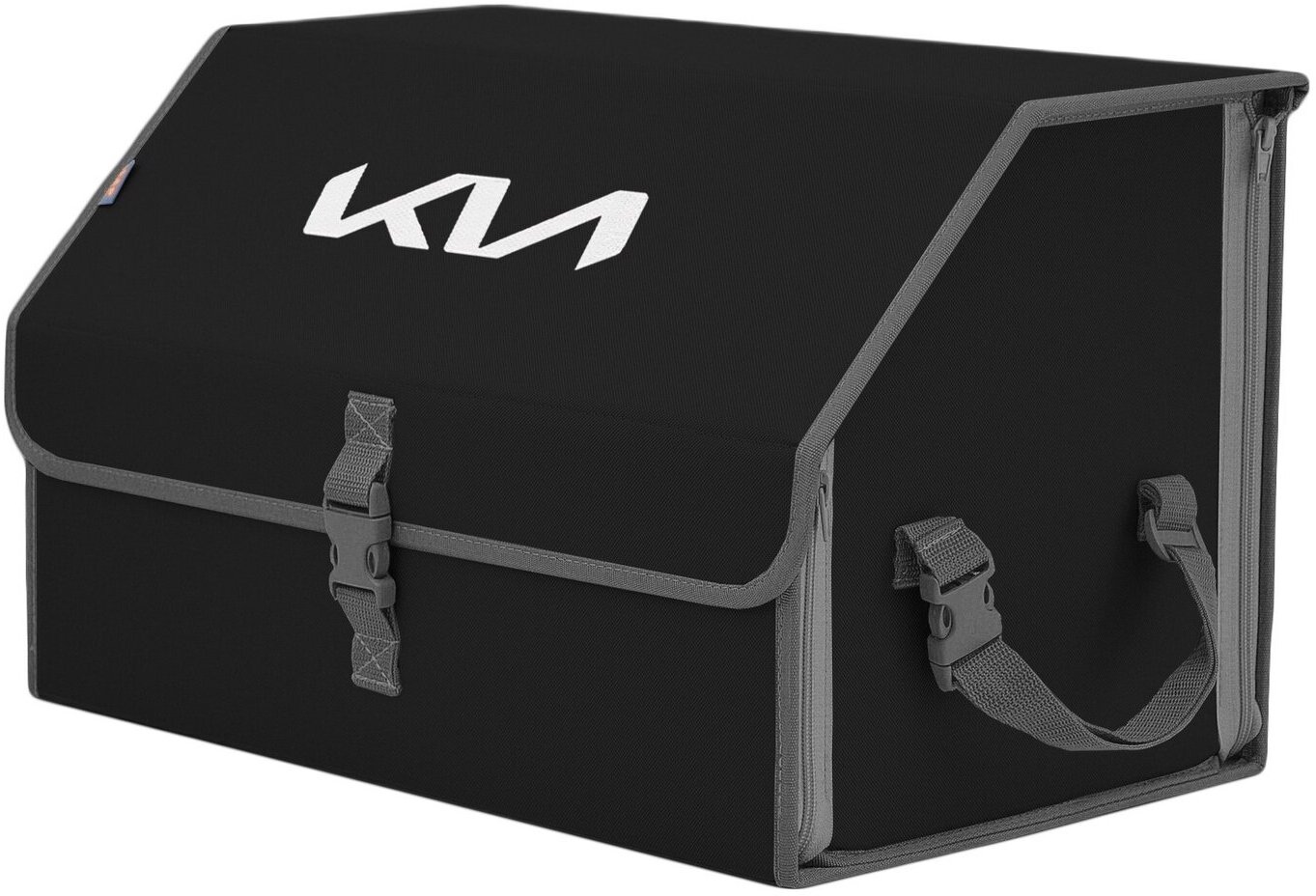 Органайзер-саквояж в багажник "Союз" (размер L). Цвет: черный с серой окантовкой и вышивкой KIA (КИА).