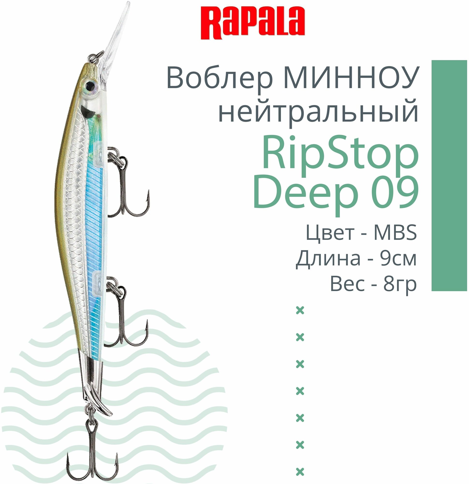 Воблер для рыбалки RAPALA RipStop Deep 09, 9см, 8гр, цвет MBS, нейтральный