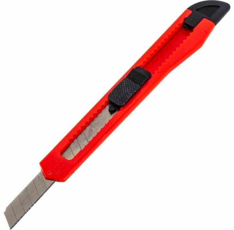 Нож технический канцелярский 9мм пластиковый красный