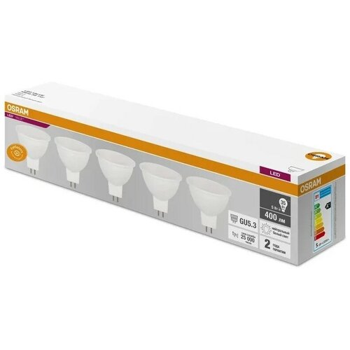 Лампа светодиодная OSRAM Софит 5Вт 230В GU5.3 MR16 4000К Нейтральный белый, уп. 1шт