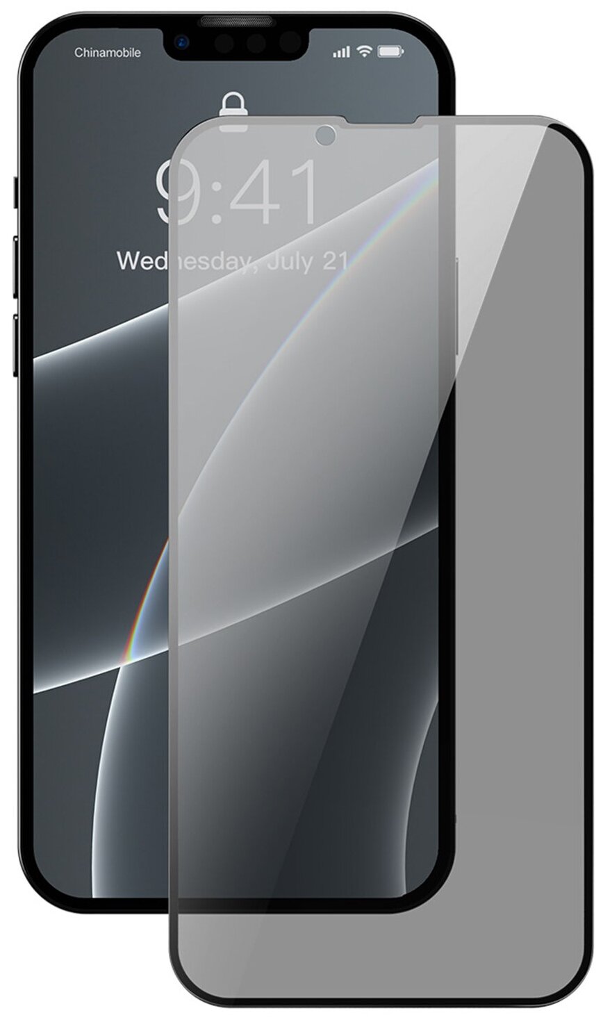 Комплект защитных стекол для iPhone 13/13 Pro антишпион 0.3мм Baseus Full-screen And Full-glass - Черный (SGQP010701)