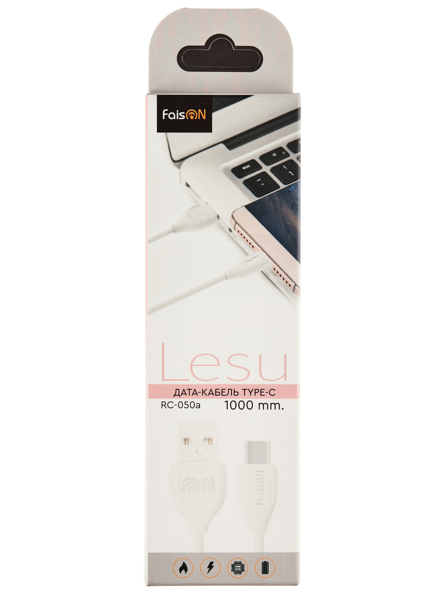 USB кабель - Type-C FaisON RC-050a Lesu 1.0м круглый 2.1A силикон цвет: белый
