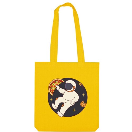 женская футболка космонавт в космосе ловит пиццу 2xl темно синий Сумка шоппер Us Basic, желтый
