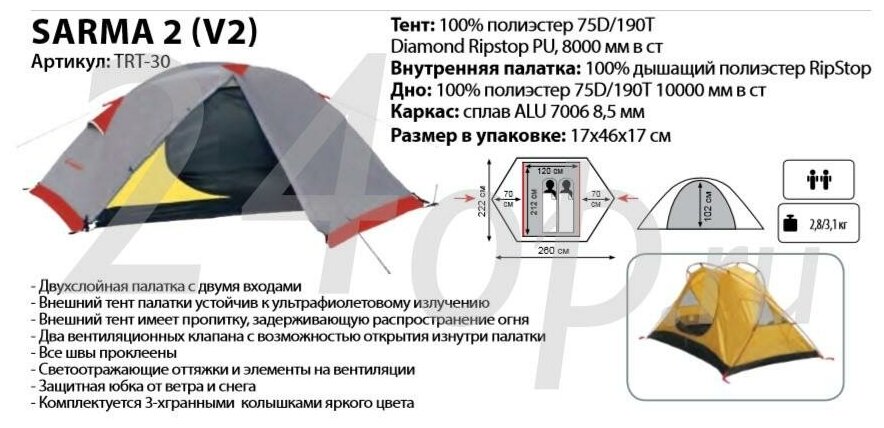 Палатка Tramp Sarma 2 (V2) экспед. 2мест. серый (TRT-30) - фото №14