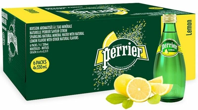 Минеральная вода Perrier / Перье газированная со вкусом лимона стекло (0,33л*24шт) - фотография № 1