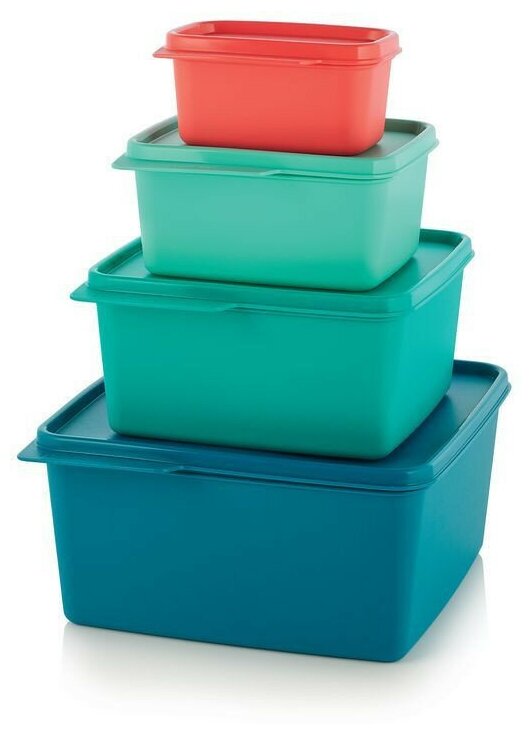 Tupperware Набор контейнеров Каскад 0,16 л/0,5 л/1,2 л/2,5 л, бирюзовый - фотография № 1