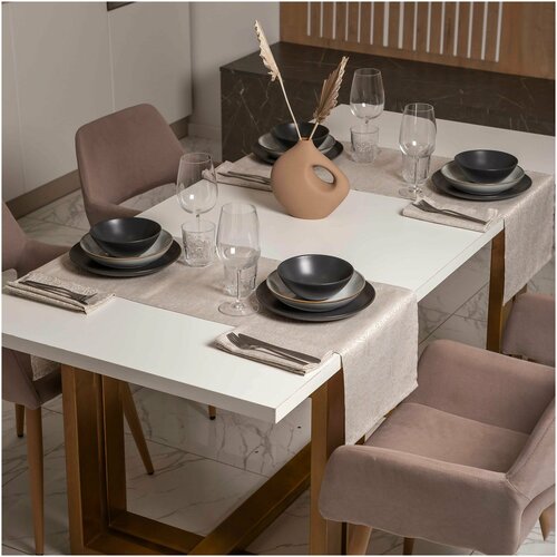 Набор дорожка на стол кухонная сервировочная скатерть 2 шт.(130x35см), 4 тканевые салфетки (44х44см). Орнамент с пропиткой / Ornement