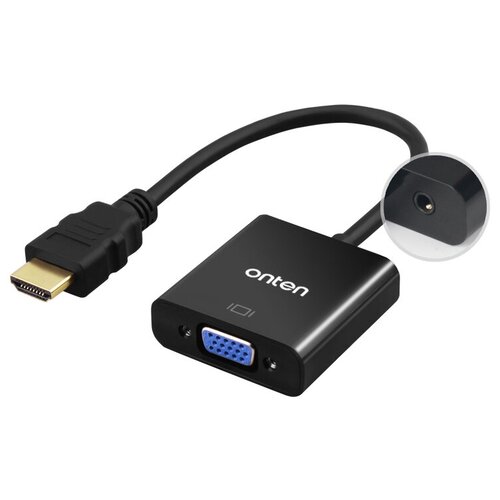 Адаптер переходник с HDMI на VGA с кабелем AUX Onten OTN-5169 черный aдаптер переходник с hdmi на vga с кабелем aux fixtor ot 5169 белый в пакете