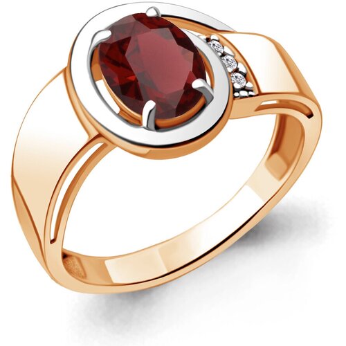 фото Кольцо diamant online, серебро, 925 проба, золочение, фианит, гранат, размер 18, красный