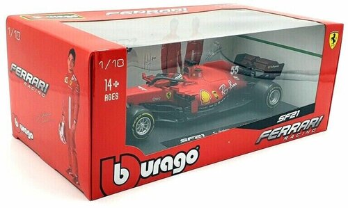 Машинка BBurago 1:18 Ferrari SF21 №55 с фигуркой пилота C. Sainz 18-16809