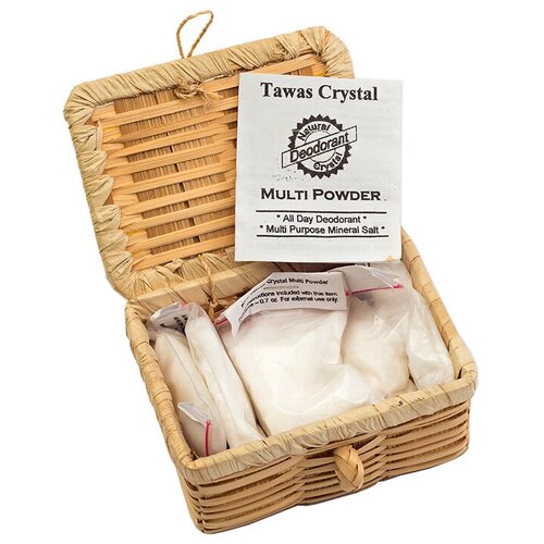 Натуральный кристаллический дезодорант (Tawas Crystal) порошок в бамбуковой шкатулке (10 пакетиков по 20 г)