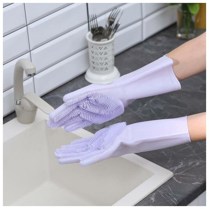 Перчатки хозяйственные для мытья посуды и уборки дома, размер L, 170 гр, цена за пару, цвет микс
