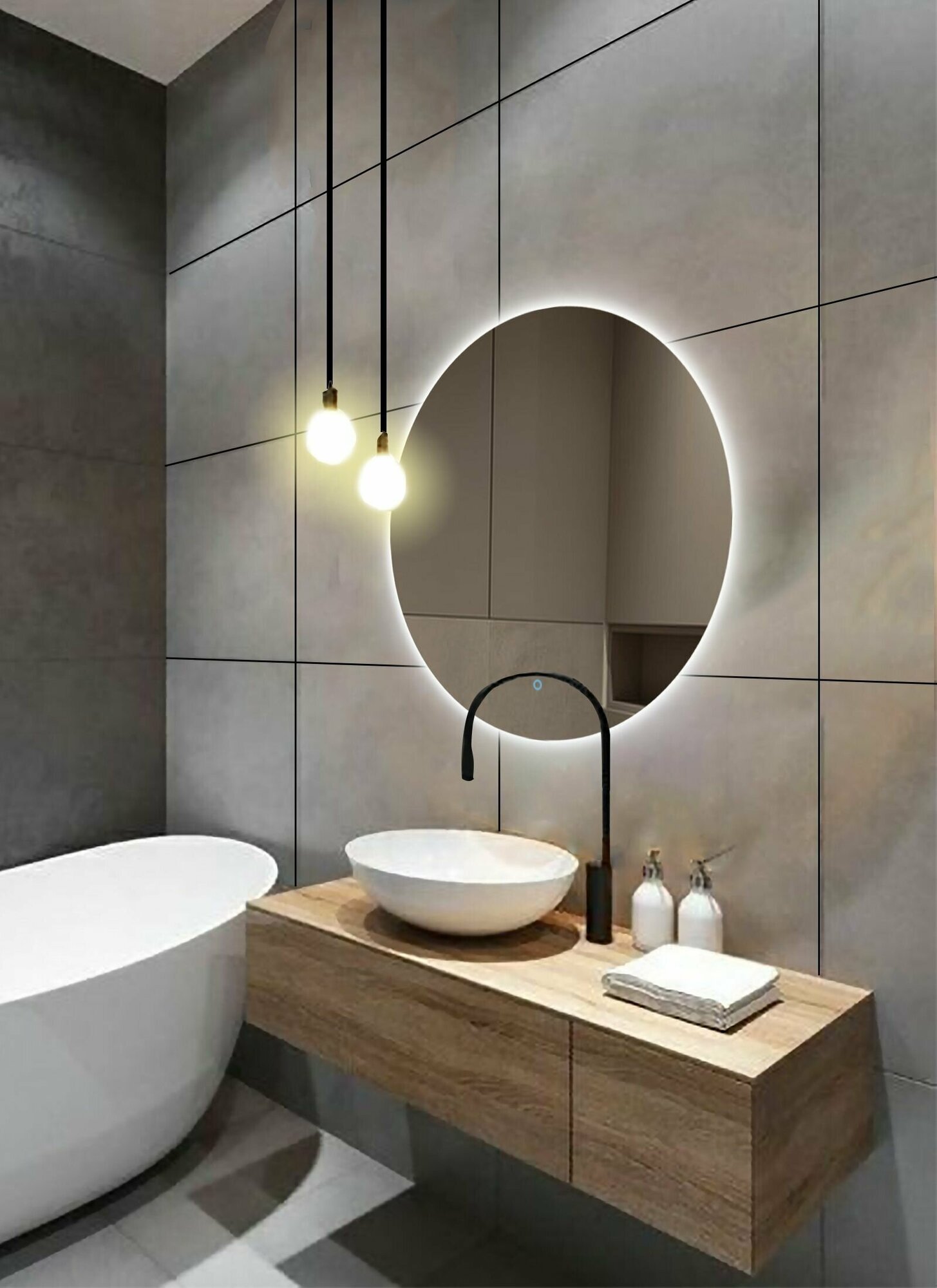 Зеркало для ванной Sun D45 круглое "парящее" с нейтральной LED-подсветкой - фотография № 4