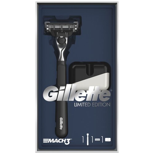 Набор Gillette подарочный: подставка, бритвенный станок Mach3, разноцветный