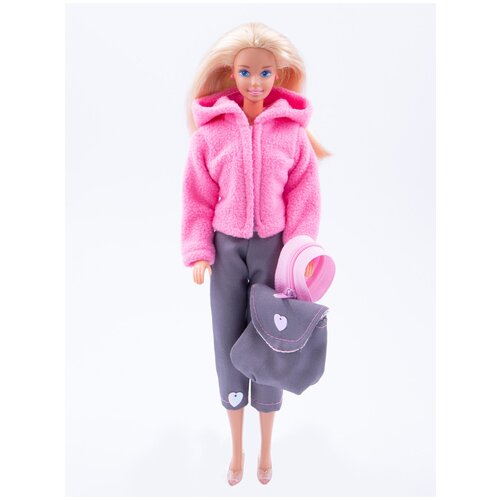 Одежда для кукол Модница Набор для куклы 29 см: куртка, штаны и рюкзак розовый-серый