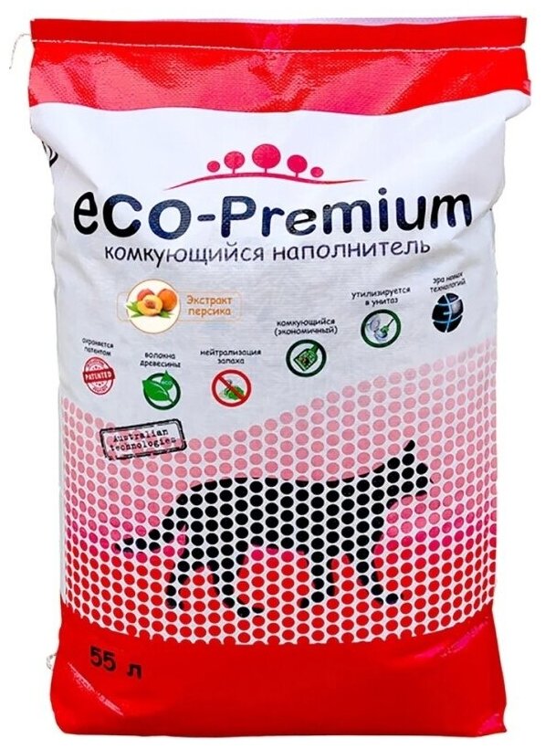 Наполнитель ECO Premium Персик комкующийся древесный 20.2кг/55л