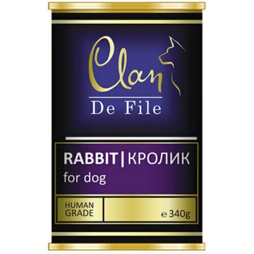 Корм полнорационный консервированный CLAN De File для собак Кролик, 340гр, 24 шт.