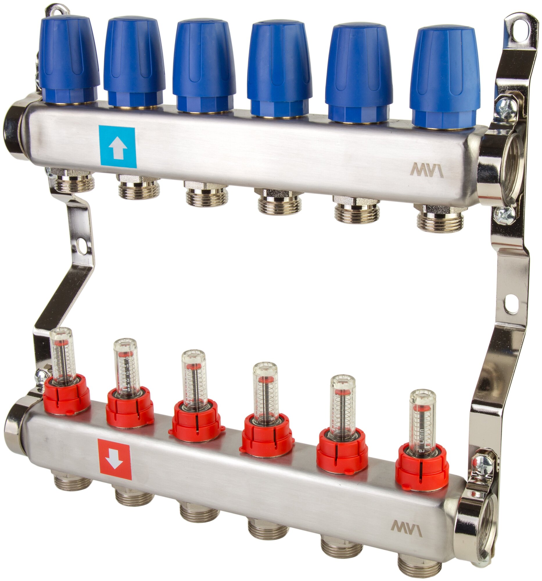 Коллекторная группа MVI (MS.506.06) 1" ВР, 6 отводов 3/4", расходомер 6