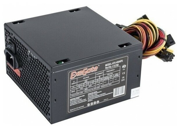 Блок питания 400W ExeGate EX224732RUS-PC 400NPX (ATX, PC, 12cm fan, 24pin, 4pin, PCIe, 3xSATA, 2xIDE, FDD, black, кабель 220V в комплекте)