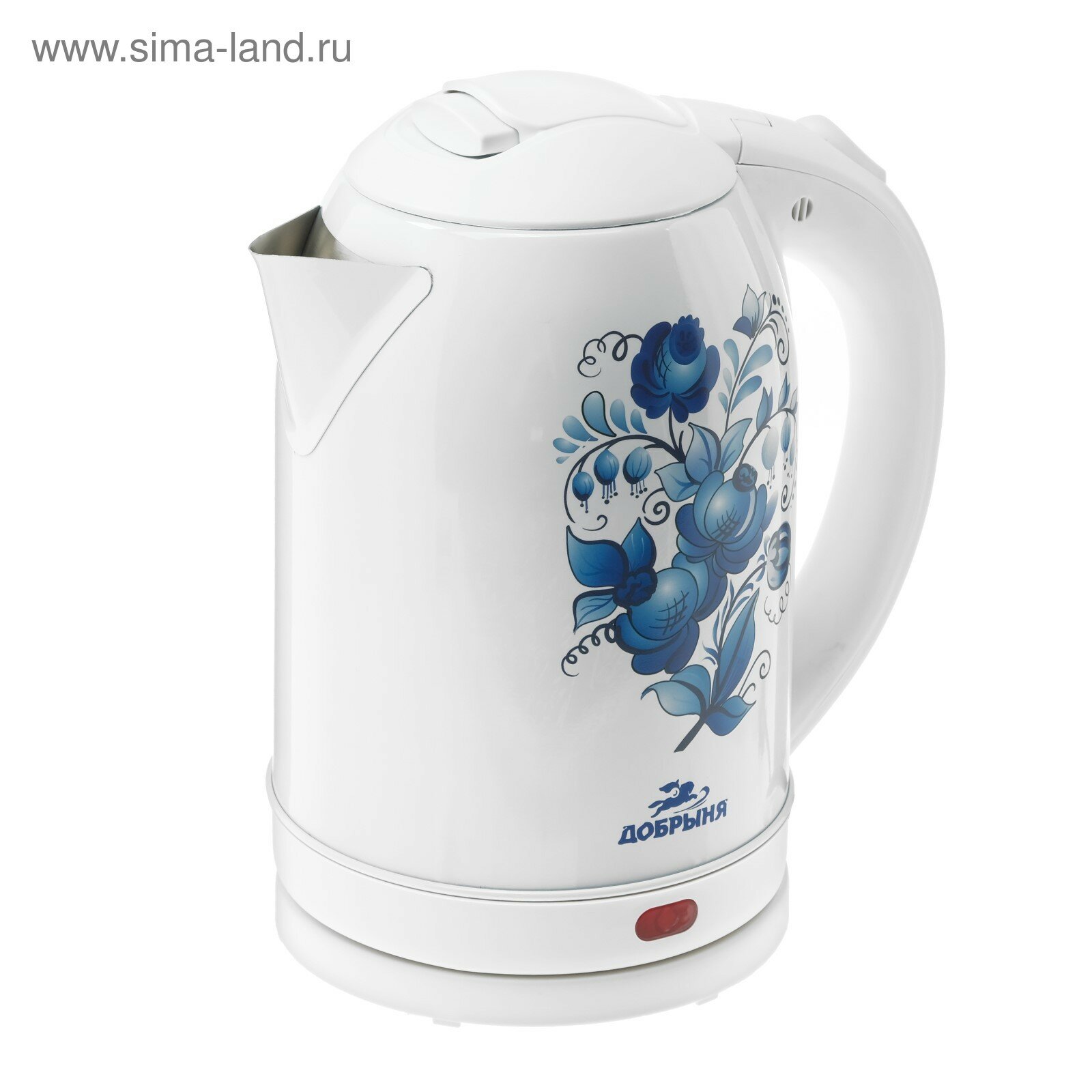 Чайник электрический DO-1214, металл, 2 л, 2000 Вт, белый с синими цветами