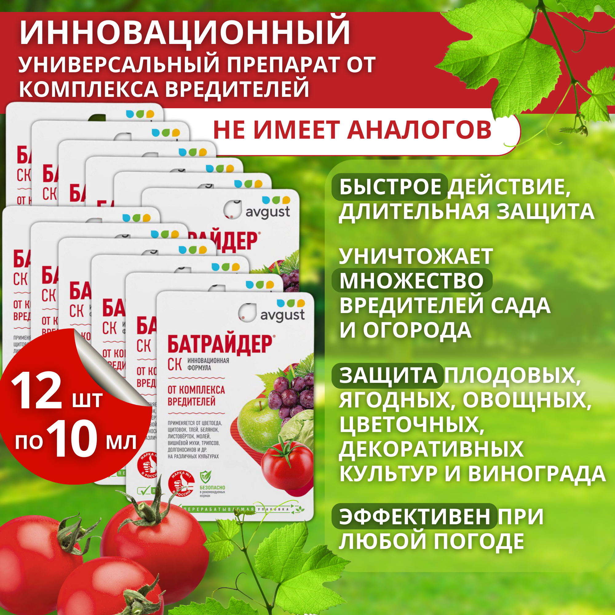 Препарат от комплекса вредителей Батрайдер 12 упаковки по 10 мл