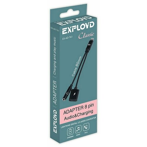 Exployd ex-ad-761 Переходник jack 3,5mm - 8 pin classic черный наушники exployd ex hp 925 mini jack 3 5 mm red