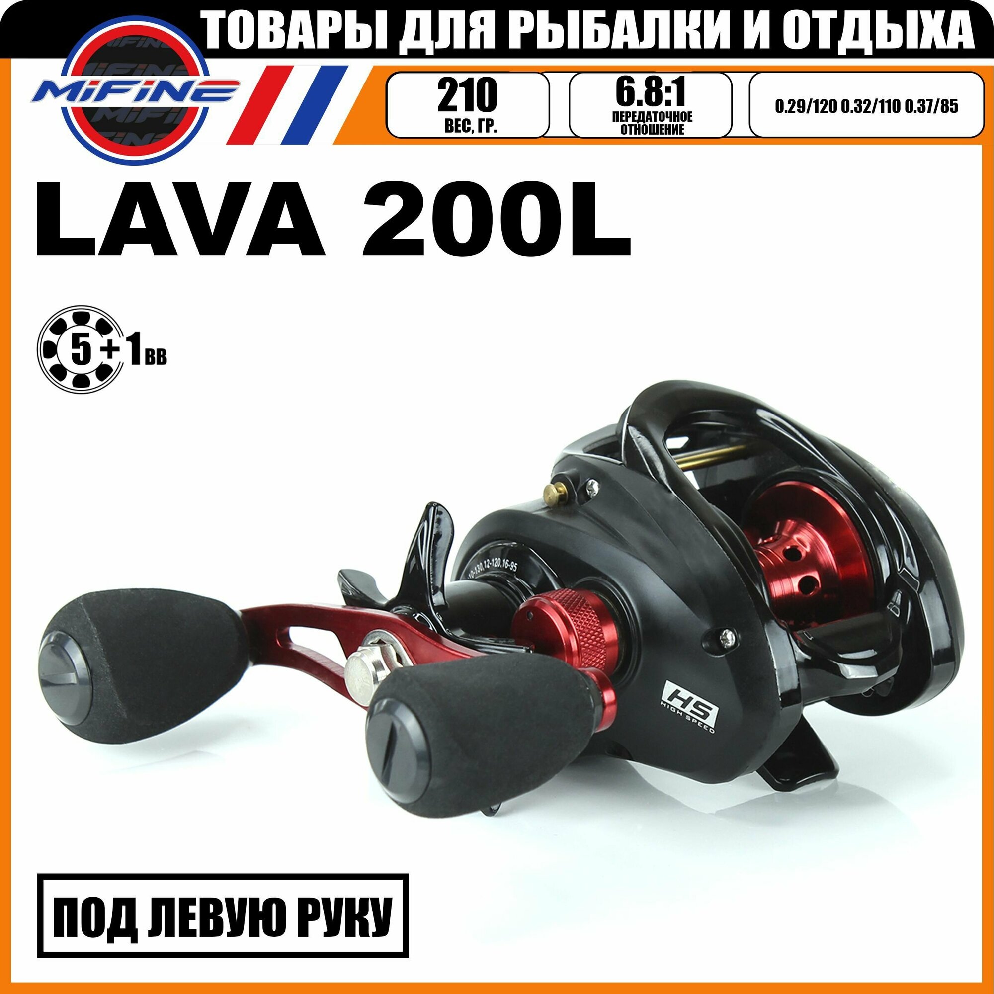 Катушка мультипликаторная MIFINE LAVA 200L, 5+1 подшипник, для спиннинговой ловли, для троллинга, для морской рыбалки, под левую руку