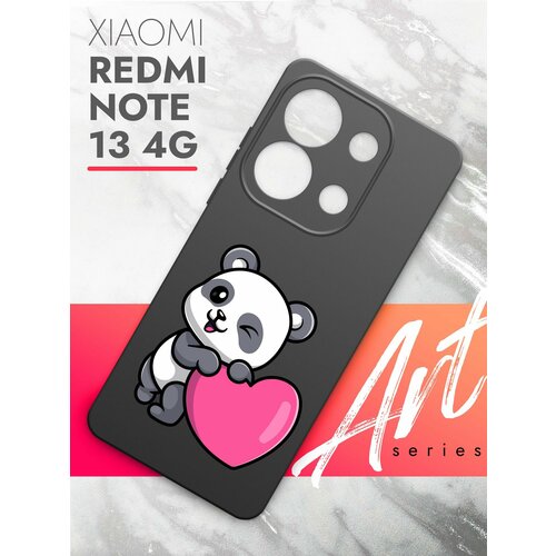 Чехол на Xiaomi Redmi Note 13 4G (Ксиоми Редми Ноте 13 4г) черный матовый силиконовый с защитой (бортиком) вокруг камер, Brozo (принт) Панда Сердце чехол на xiaomi redmi note 13 4g ксиоми редми ноте 13 4г черный матовый силиконовый с защитой бортиком вокруг камер brozo принт ржавый пион