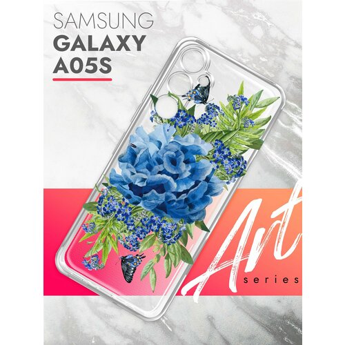 Чехол на Samsung Galaxy A05s (Самсунг Галакси А05с), прозрачный силиконовый с защитой (бортиком) вокруг камер, Brozo (принт) Синий Колокольчик чехол на samsung galaxy a05s самсунг галакси а05с прозрачный силиконовый с защитой бортиком вокруг камер brozo принт губы