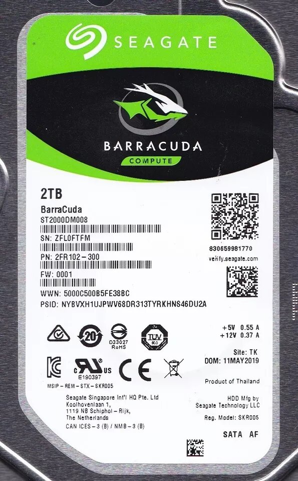 2 ТБ Внутренний жесткий диск Seagate BarraCuda 3.5" 7200 (ST2000DM008) — фото 1