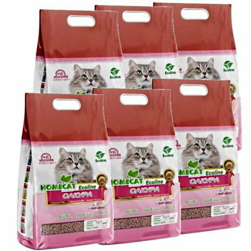 HOMECAT Ecoline Сакура комкующийся наполнитель для кошачьих туалетов с ароматом сакуры 6х6л