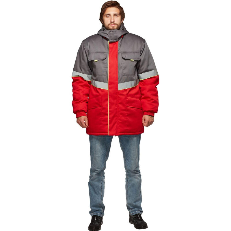 Куртка рабочая зимняя муж з43-КУ сер/красн (р.64-66) 170-176(серия З)