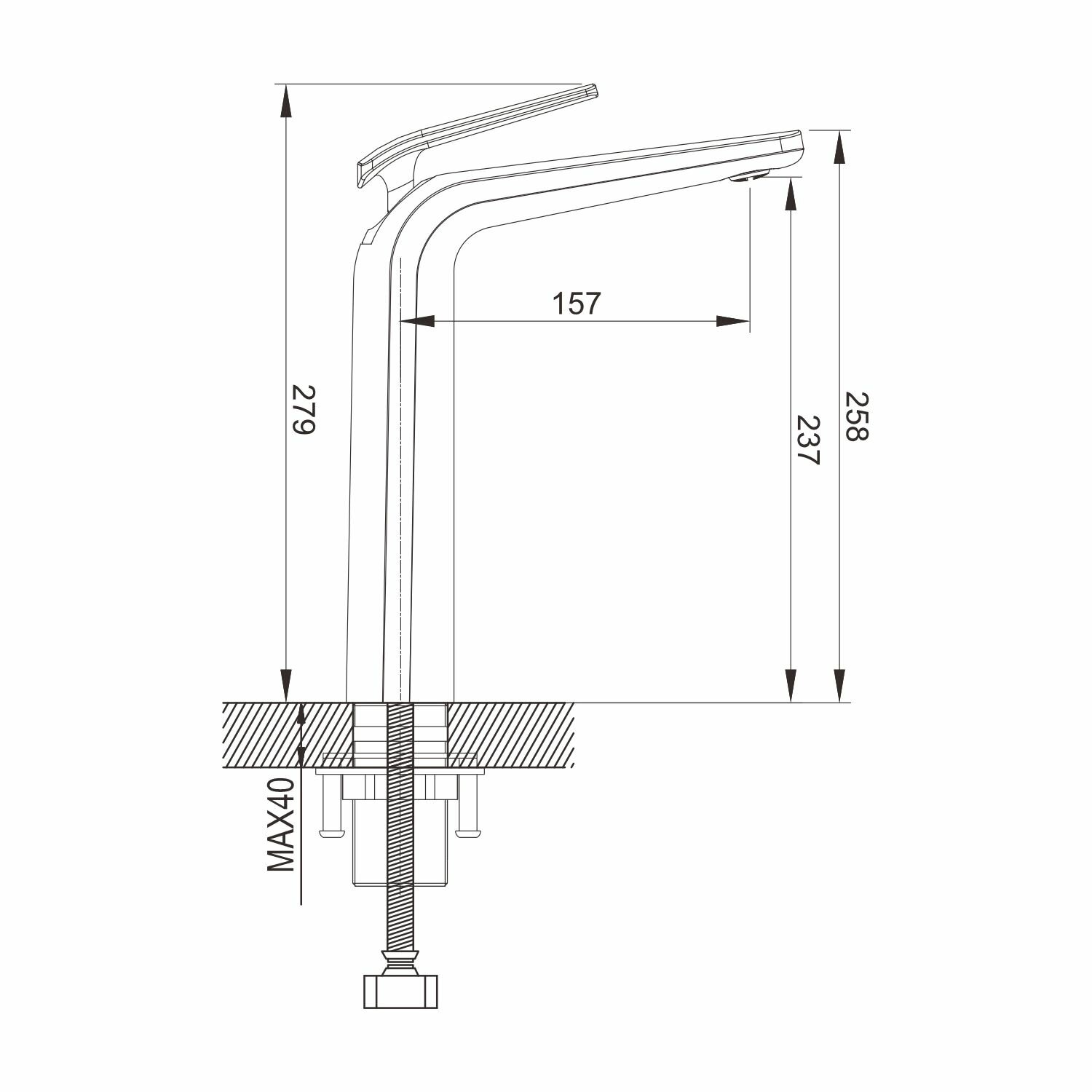 Смеситель для раковины однорычажный с гайкой Rose R3911H, Черный — фото 1