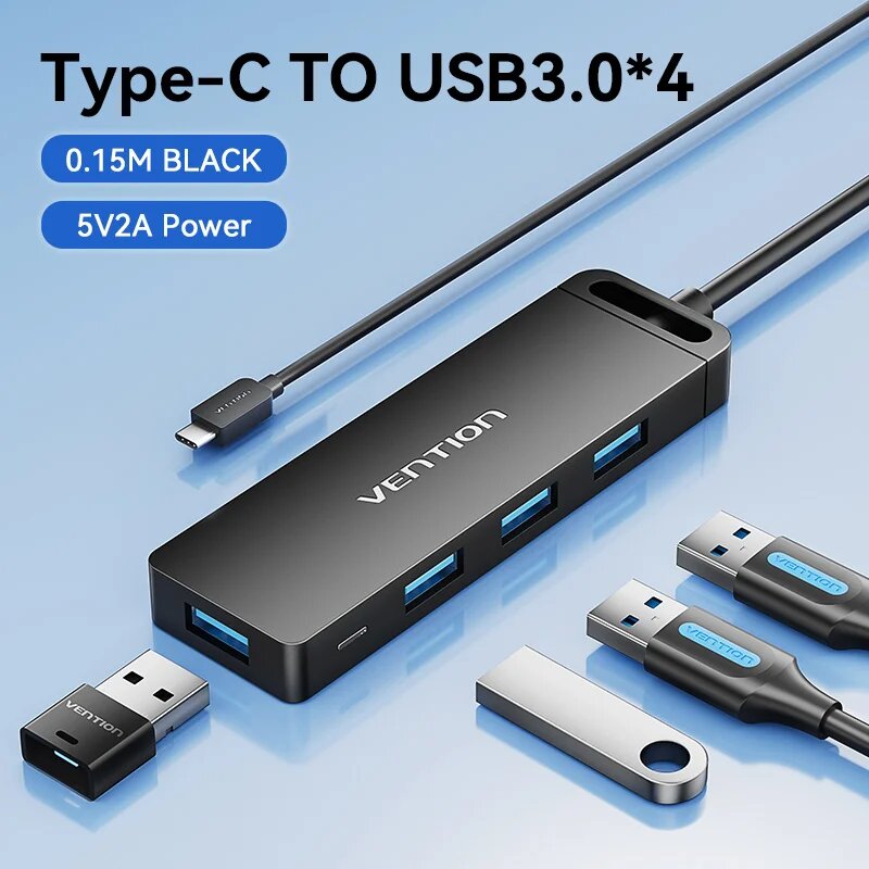 Концентратор VENTION USB 3.0 4 порта, Type-c HUB 0.15m