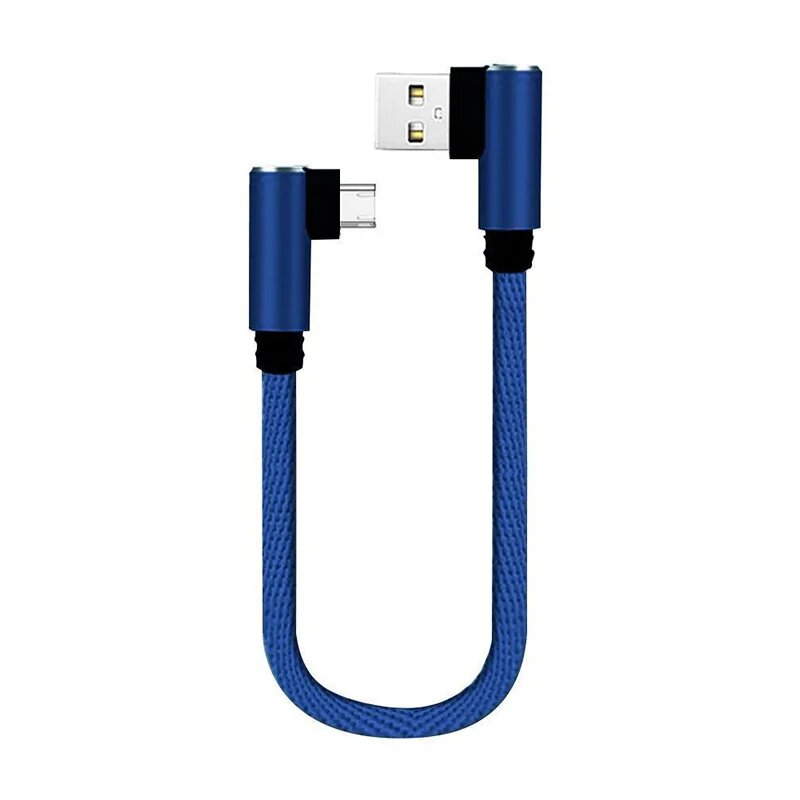 Кабель USB C Micro USB кабель для передачи данных, короткий, 25 см, с двойным углом поворота 90 градусов, для всех смартфонов, для мобильных телефонов, Blue Micro Cable, 0.25 м