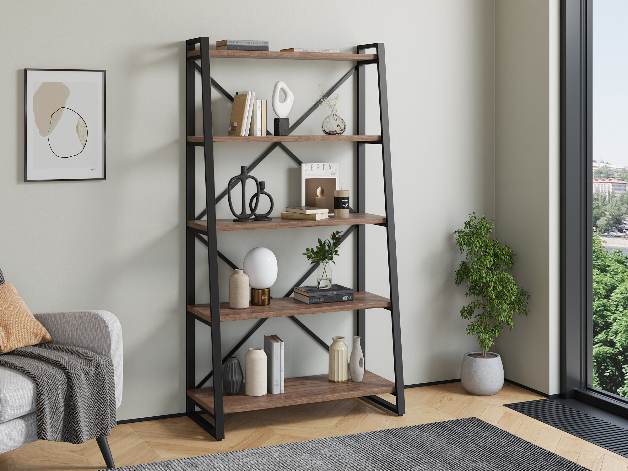 Стеллаж Айсберг Лофт 100х187 Черный/дуб крафт табак