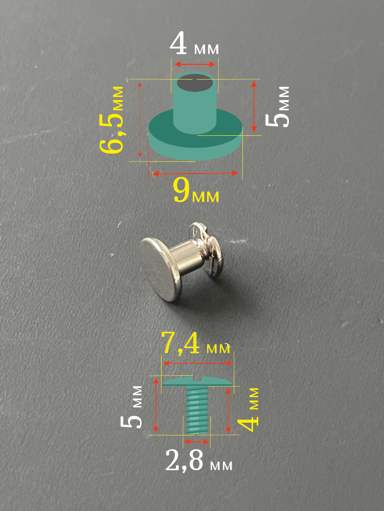 Винт ременной 9х6,5 мм, болт для ремня, винт Чикаго 6,5 мм, серебристый, 10шт. — фото 1