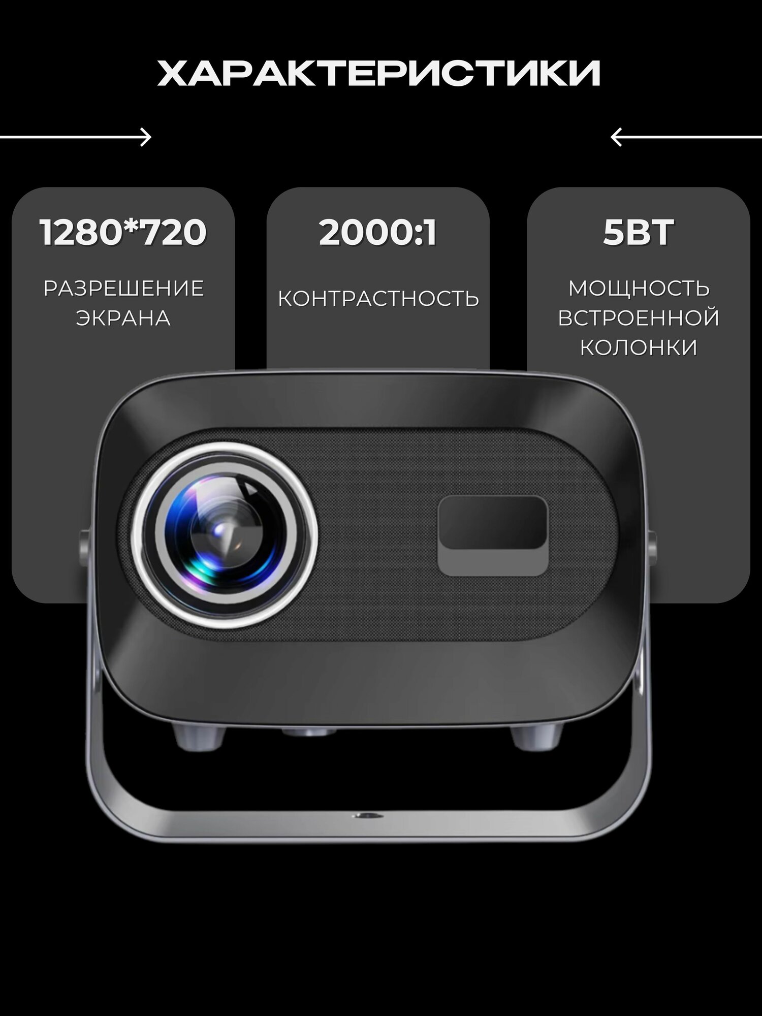 Проектор для фильмов Умный 5G 2024, FULL HD 4K, Встроенные динамики, Wi-Fi, Bluetooth — фото 1