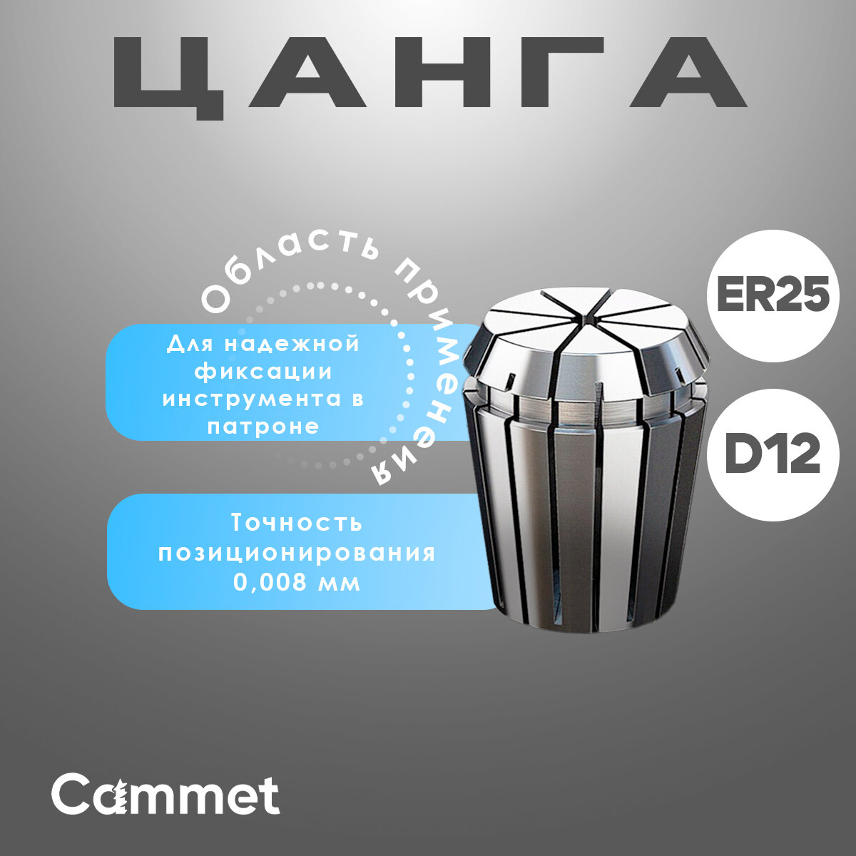 Цанга ER25*D12-11мм для цанговых патронов оправок ER для станка с числовым программным обеспечением