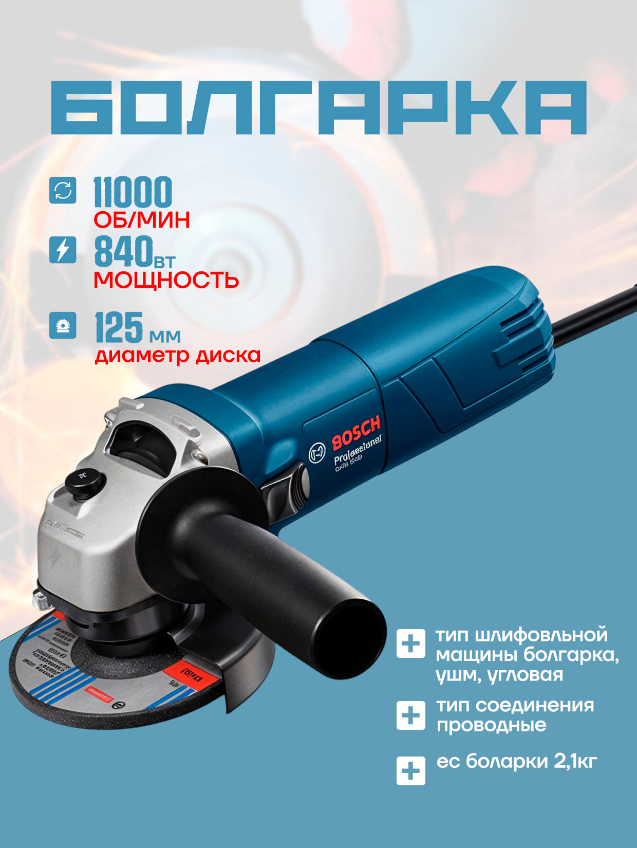 Болгарка электрическая шлифовальная машинка угловая 125 мм Bosch