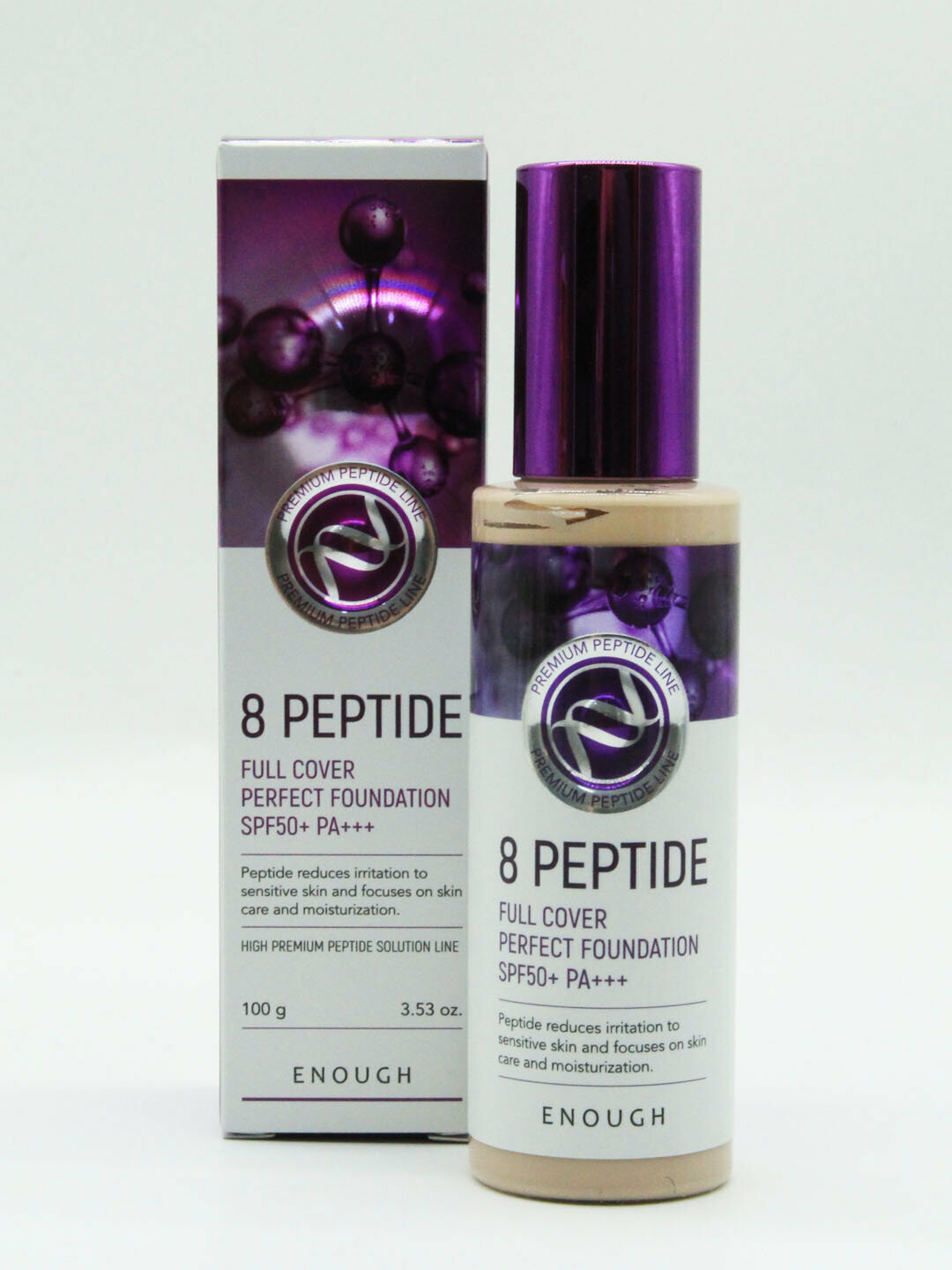 Enough 8 Peptide тональный крем с пептидами, плотное покрытие увлажняющий SPF50+ PA+++ тон 13 светлый беж