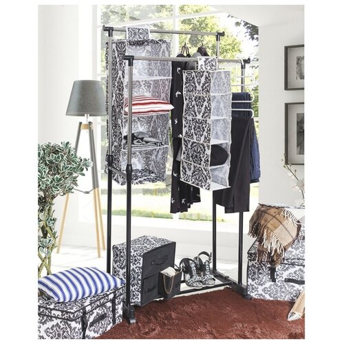 фото Органайзер с карманами доляна подвесной "вензель", 40*90 см, 12 отделений, черно-белый