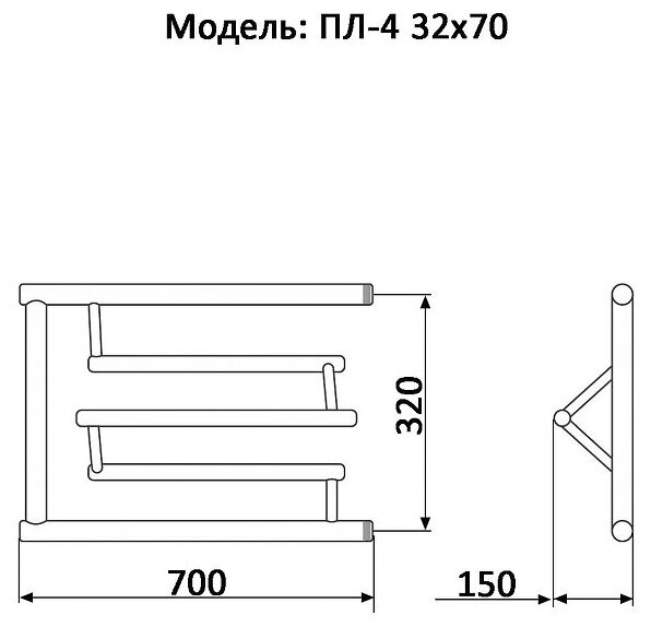 Водяной полотенцесушитель Ника ECON ПЛ-4 32/70 с полкой - фото №3