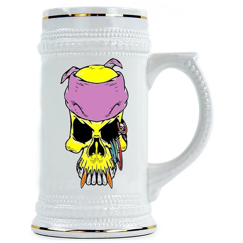 фото Пивная кружка желтый череп в бандане drabs