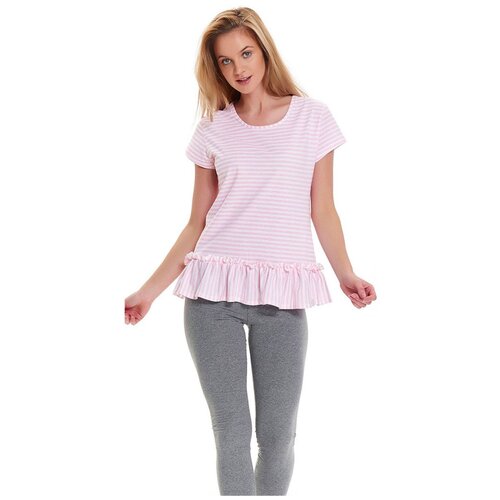 фото Хлопковая пижама с футболкой в полоску, doctor nap, размер l,цвет серый с розовым