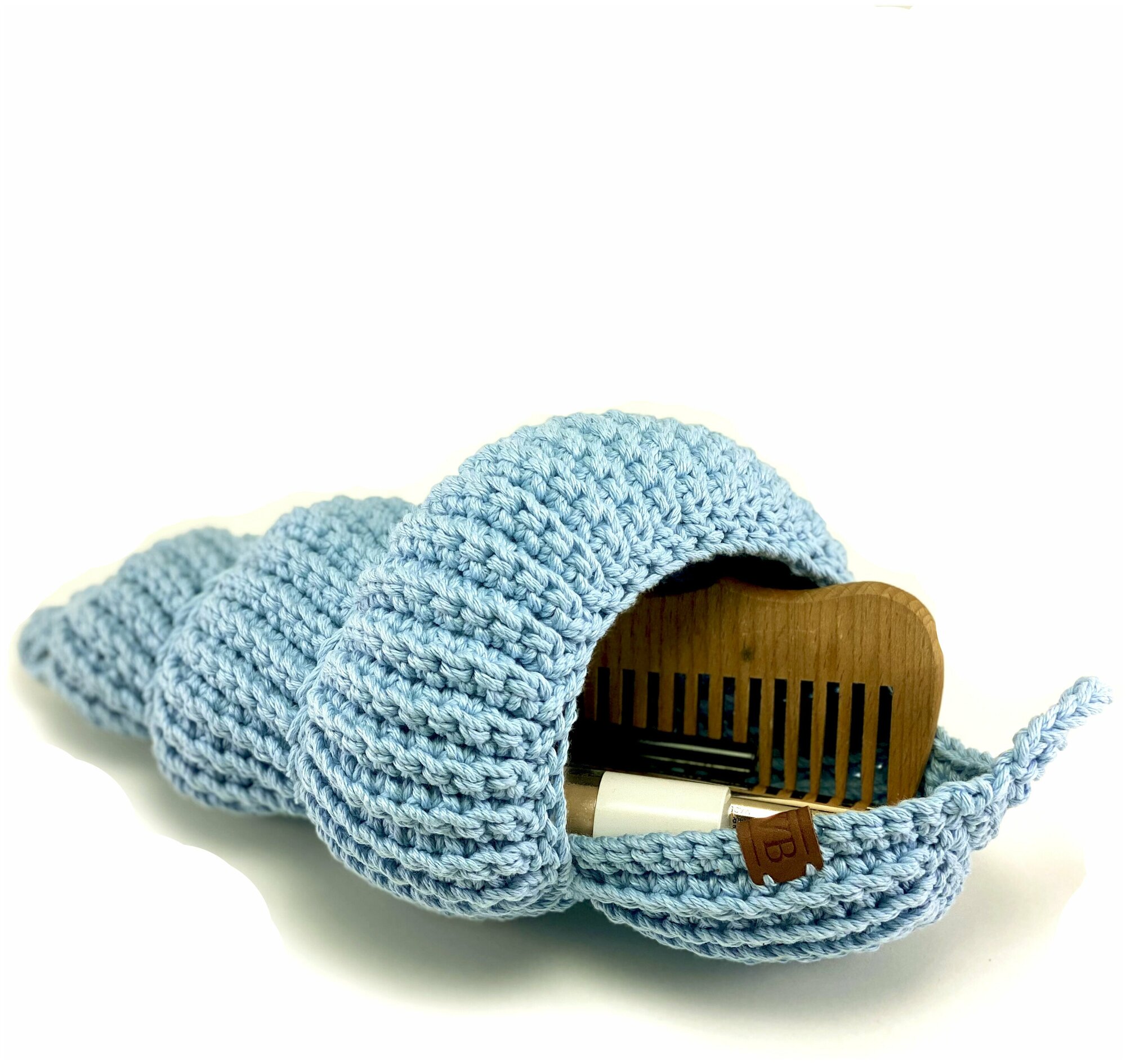 Вязаная корзина для хранения BWB в форме ракушки, голубая, 24 см - фотография № 2