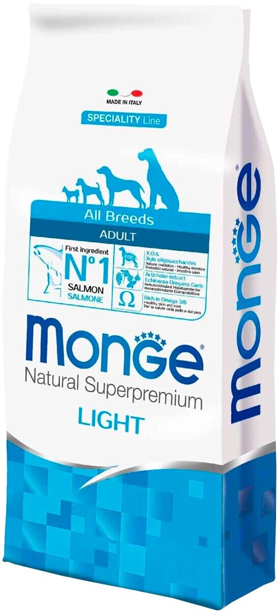 MONGE SPECIALITY DOG LIGHT SALMON диетический для взрослых собак всех пород с лососем и рисом (12 кг)